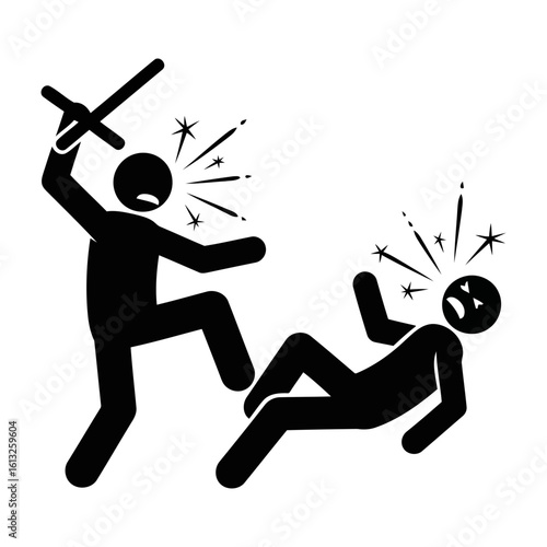 Violent Assault: Pictogram of Physical Attack, Aggressive Act,  Brutal Force, Street Violence,  Crime Scene Illustration.