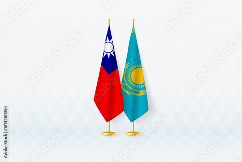 Taiwan and Kazakhstan Flags Side by Side, Symbol of International Partnership.