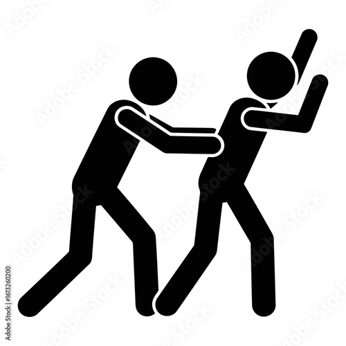 Stop Motion Pictogram: Man Grabbing Resisting Man, Conflict, Struggle, Black and White Silhouette