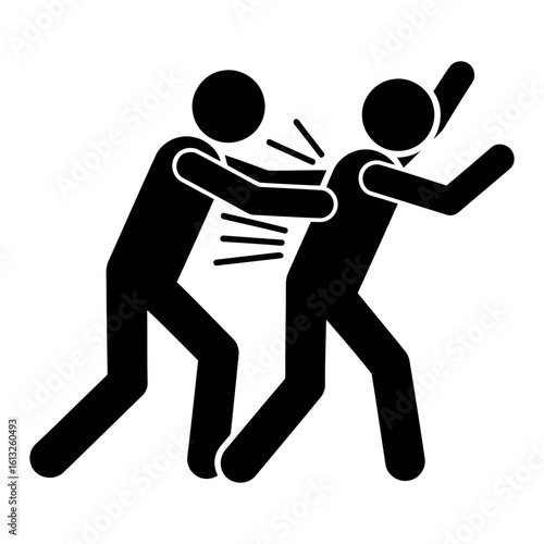 Aggressive Assault, Physical Violence, Pictogram, Black and White, Urgent Mood
