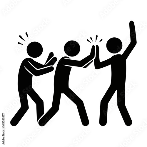 Team Success:  High Five Celebration,  Simple Pictogram Style,  Joyful and Energetic Mood.
