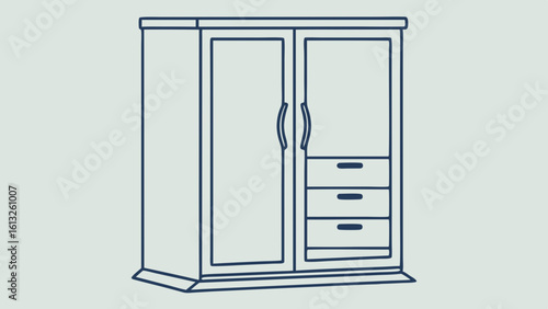 Vector illustration of a stylish wardrobe with drawers and glass doors for modern interiors