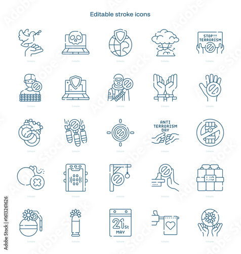 Terrorism stroke icon. Terrorism line icon set. editable stroke icon pack