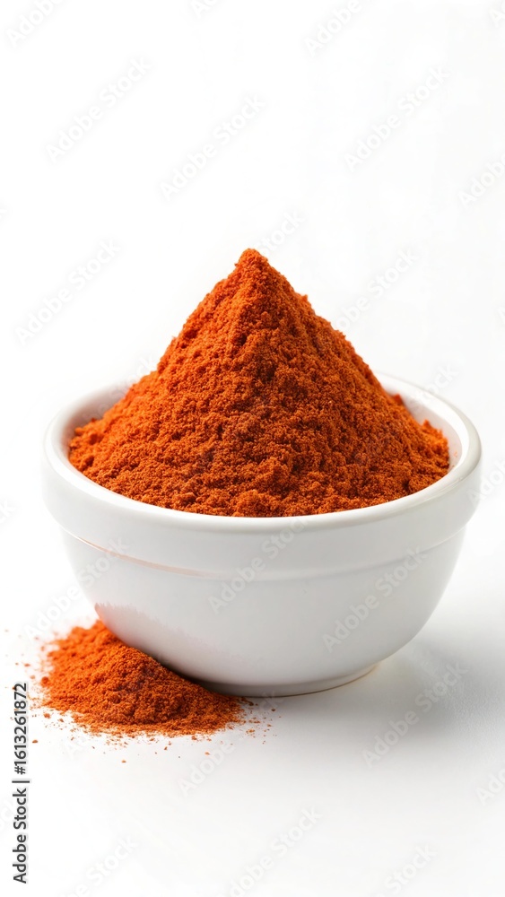 Bowl of vibrant red paprika spice isolated on white background Bowl of vibrant red paprika spice isolated on white background