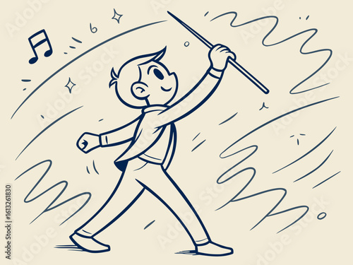 Vector illustration of a man conducting music with enthusiasm and energy
