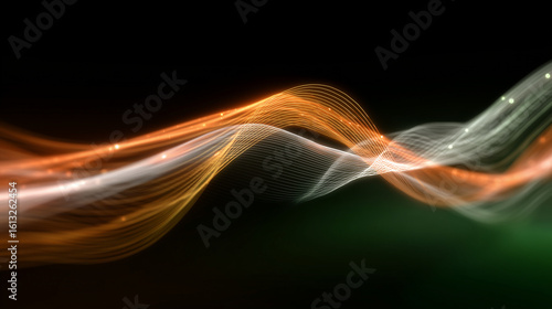  Digital glowing heart emitting tricolor pulse lines for conceptual Indian tribute.
