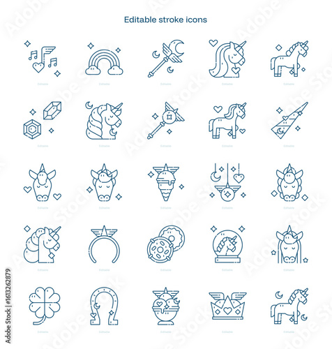 Unicorn stroke icon. Unicorn line icon set. editable stroke icon pack