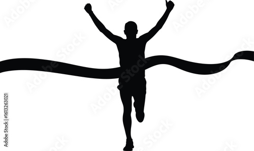 Athletic runner crossing the finish line with arms raised in victory a triumphant silhouette