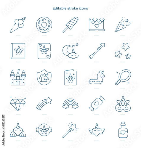 Unicorn stroke icon. Unicorn line icon set. editable stroke icon pack