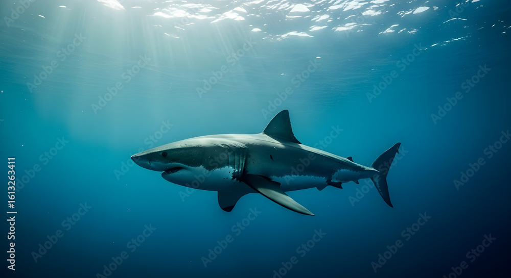 Obraz premium Shark Under Sunlight in Tropical Ocean