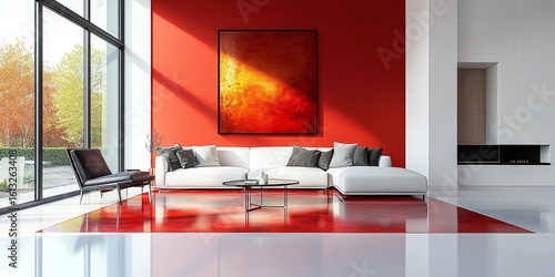 Wallpaper Mural Modern apartment with a bold red floor design, rendered in 3D to create a striking, contemporary living space, Generative AI Torontodigital.ca
