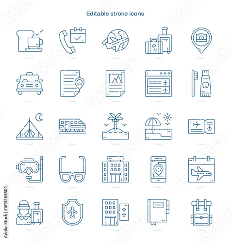 Travel stroke icon. Travel line icon set. editable stroke icon pack