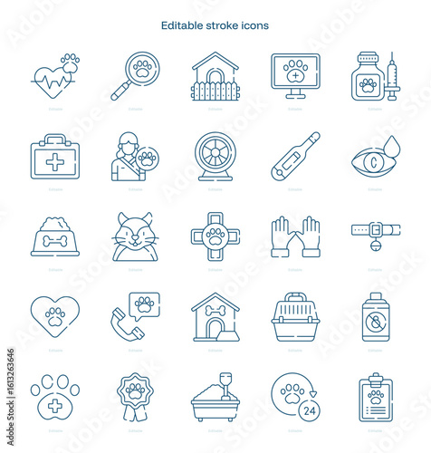 Veterinary stroke icon. Veterinary line icon set. editable stroke icon pack