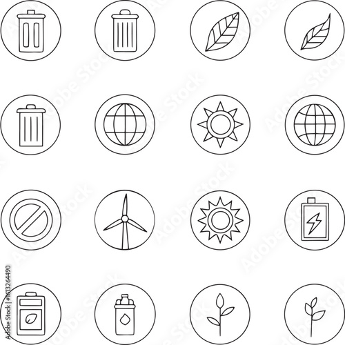 A versatile collection of sixteen simple hand drawn line art icons presented in a clean grid layout featuring a distinctive silhouette style for broad application
