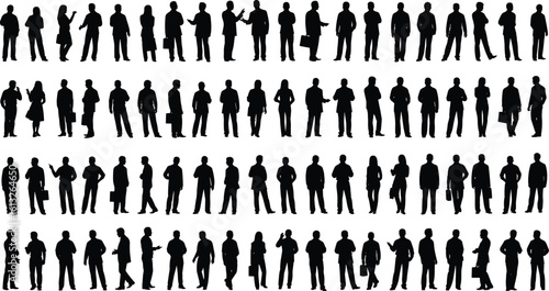 Business people silhouette vector collection, standing, walking, talking poses, professional teamwork, corporate diversity, career concept, marketing illustration