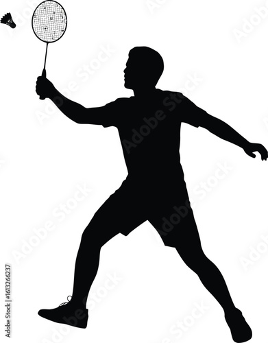 Dynamic silhouette of a badminton player executing a powerful smash shot