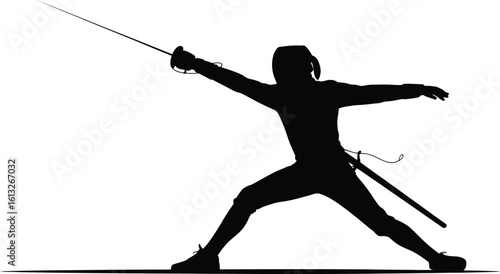 Dynamic silhouette of a fencer in action with sword extended showcasing athletic movement and skill silhouette