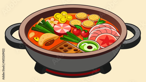 Delicious hot pot meal with fresh ingredients