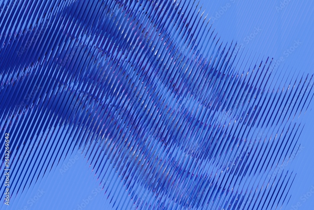 Obraz premium Abstract digital artwork featuring a stylized hand-like form rendered in shades of blue with diagonal lines and subtle sparkle, set against a solid light blue background.