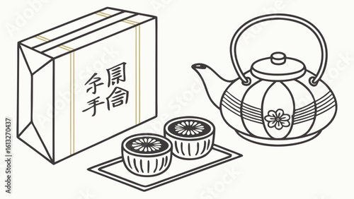 Japanese tea set with sweets and gift box