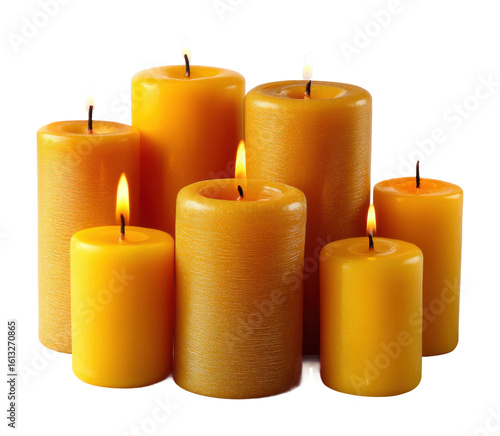 Candles burning brightly home decorative still life warm atmosphere. Isolated on transparent background, png. isolated on transparent background, png