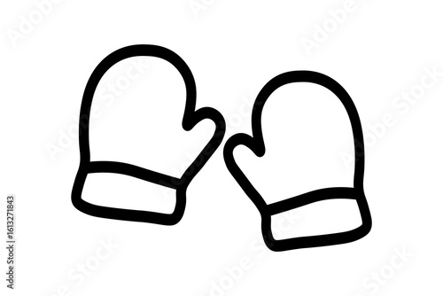 The mittens are depicted facing each other with a curved thumb design and a wide cuff at the wrist.