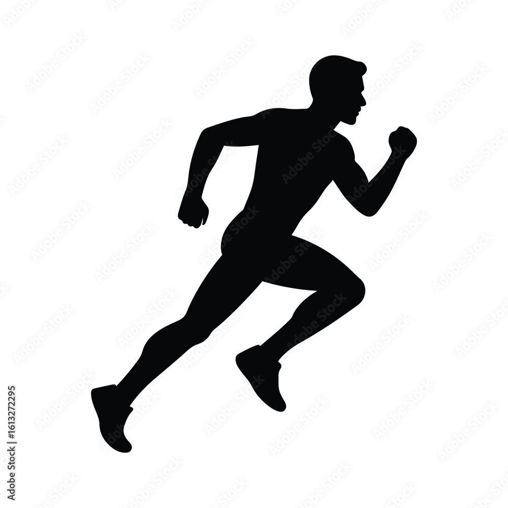 Fototapeta premium Dynamic silhouette of a running man in motion. Perfect for fitness, sports, health, athletics, or active lifestyle themes. Energetic pose captures speed and determination.