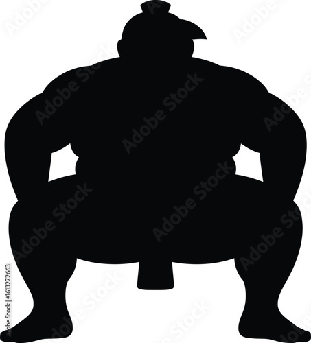 Powerful sumo wrestler in a low stance silhouette ready for combat