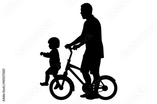 Silhouette of Father and Child on Bicycle, Together