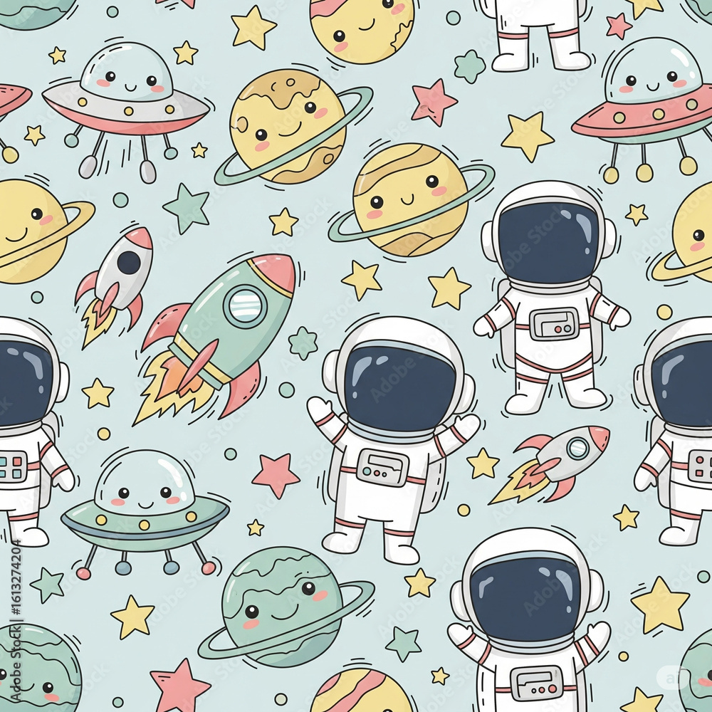 seamless pattern with astronaut and ufo seamless pattern with astronaut and ufo