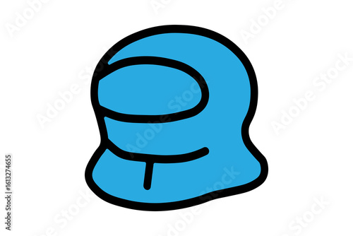 The image depicts a blue winter balaclava, outlined in black. The balaclava fully covers the head and neck, leaving only the area around the eyes exposed.
