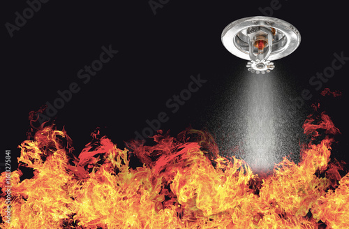 Fotografie Image of Fire Sprinklers Spraying with fire background