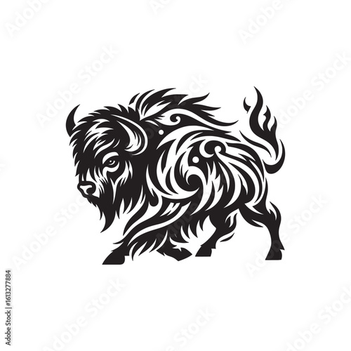 Wallpaper Mural Tribal Style American Bison SVG Silhouette with Decorative Swirls Curved Lines and Cutout Patterns for Cricut Decals and Crafts Torontodigital.ca