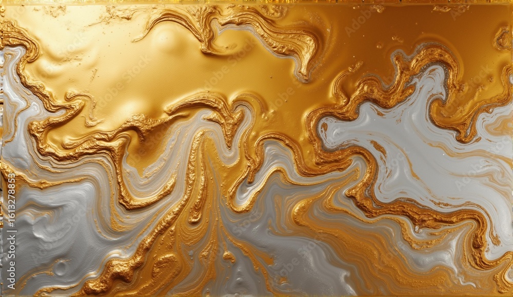 Fototapeta premium Luxurious abstract art featuring swirling liquid platinum and gold. High contrast, viscous flow, sharp focus, professional studio lighting., ultra detailed, 8k resolution, HDR, professional