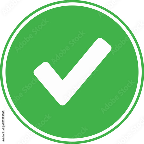 Green Checkmark Icon in Circle for Approval, Success, and Correctness