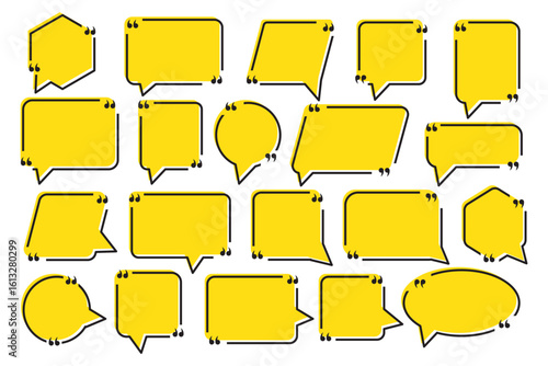 Quote text in speech bubble. Quote bubble testimonial banners. Quote box frames. Chatting, comment, remark, info windows shape