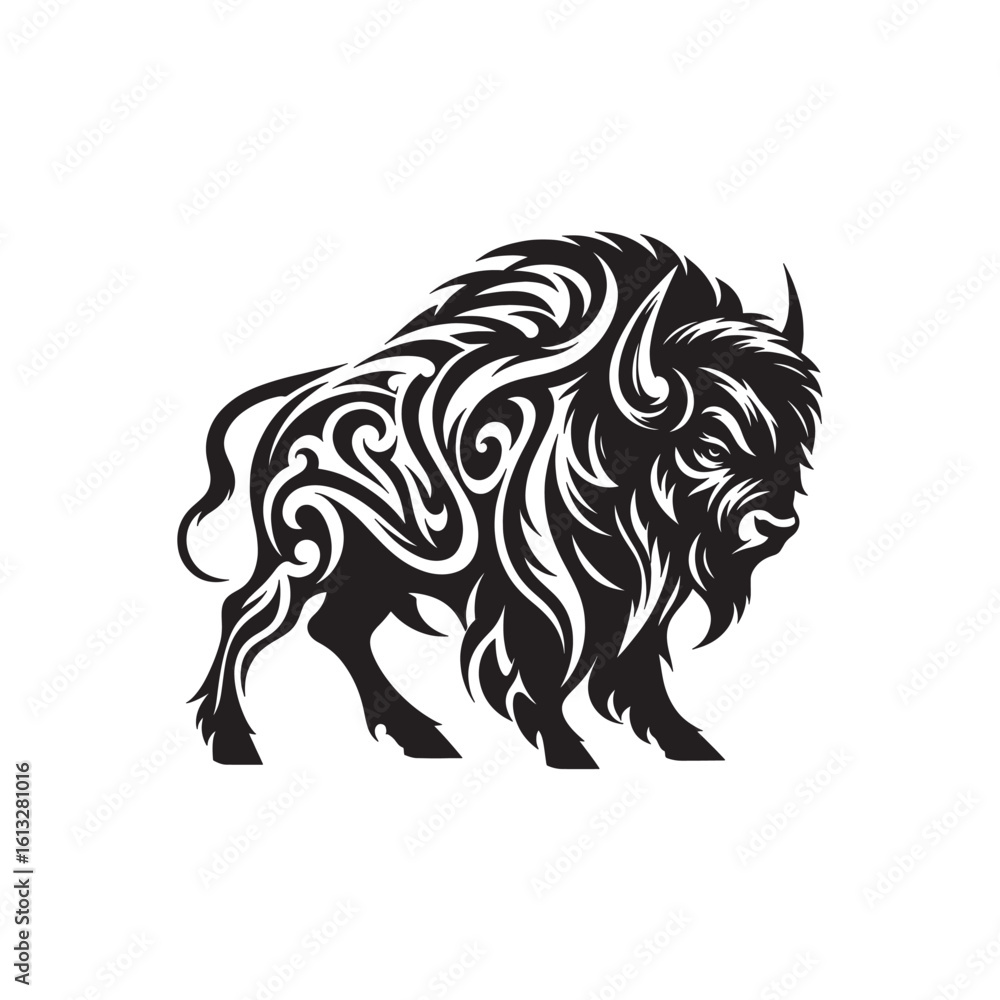 Fototapeta premium Minimalist American Bison SVG Silhouette with Clean Solid Lines for Cricut Projects Stickers Shirts Decals and Laser Cutting