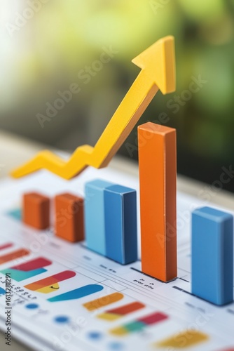 Wallpaper Mural Sales data analysis, bar chart and growth arrow, 3D illustration. Torontodigital.ca
