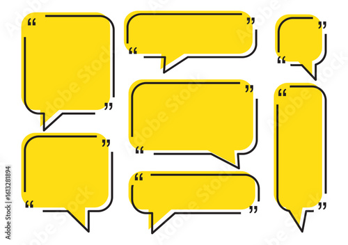Chat bubble in yellow, speech bubble, message box set. Yellow background quotespeech bubble.Print