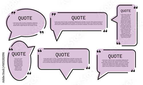 Quote box frame, big set. Quote text in speech bubble. Quote box icon. Blank template quote text info design boxes quotation bubble blog quotes symbols.