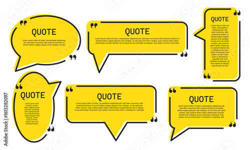 Quote box frame, big set. Quote text in speech bubble. Quote box icon. Blank template quote text info design boxes quotation bubble blog quotes symbols.