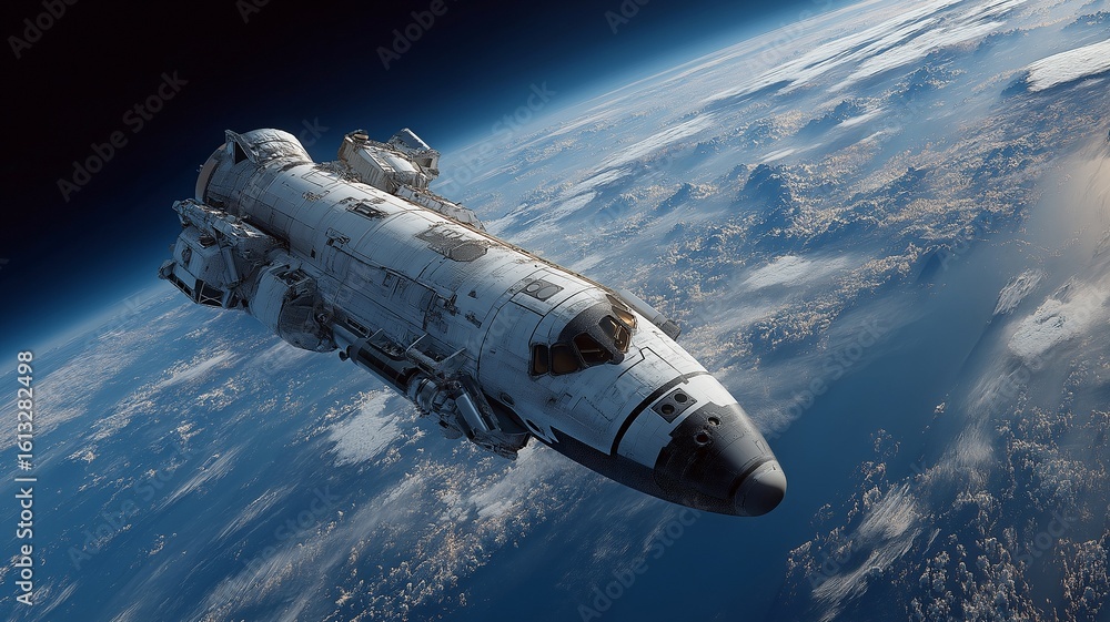 Obraz premium Overlooking a view of Earth, a spaceship