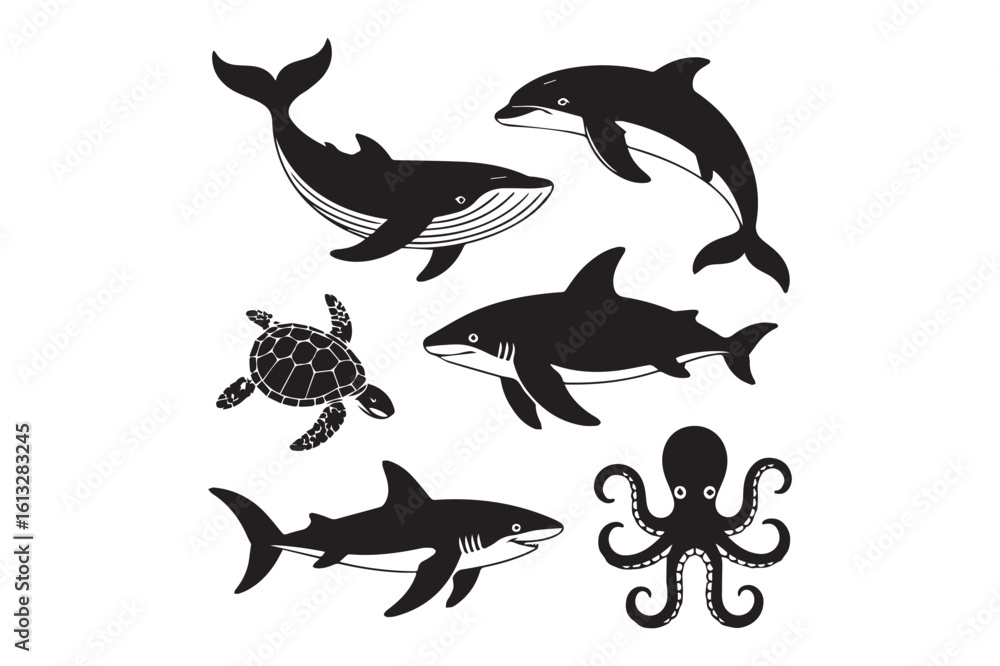 Obraz premium Sea Life Animal Silhouette Vector Pack