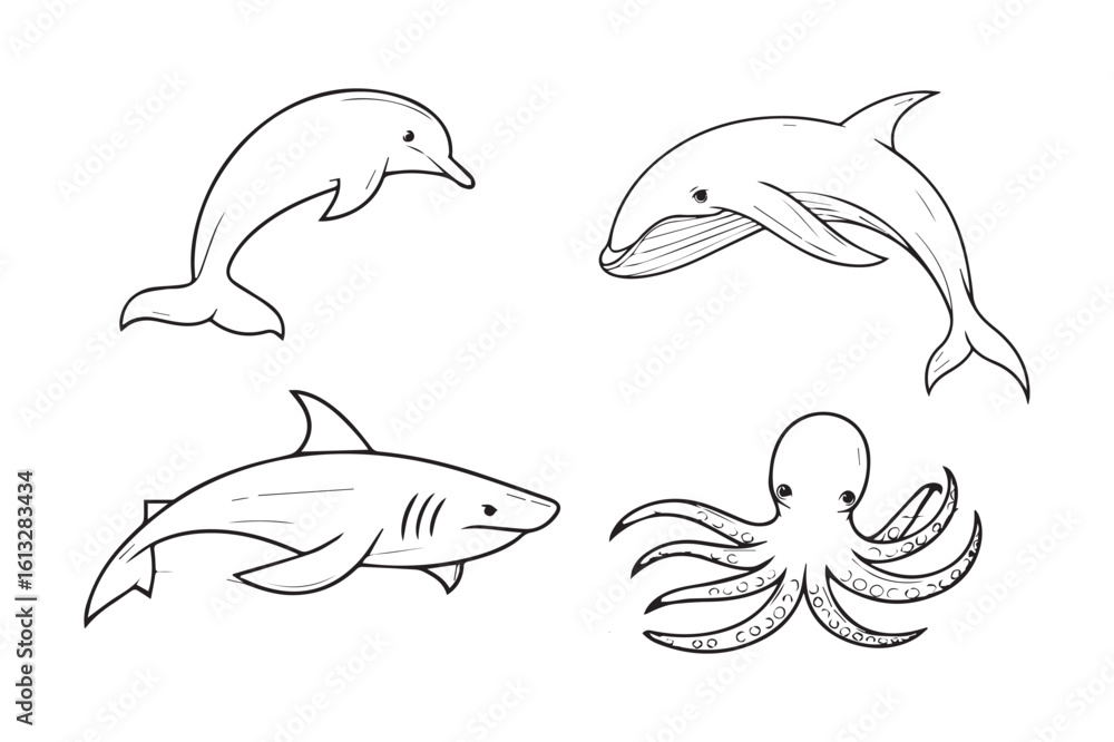 Naklejka premium Sea Life Animal Silhouette Vector Pack
