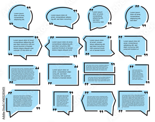 Quote text in speech bubble. Quote box icon. Blank template quote text info design boxes quotation bubble blog quotes symbols.