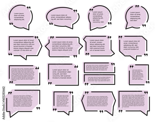Quote text in speech bubble. Quote box icon. Blank template quote text info design boxes quotation bubble blog quotes symbols.