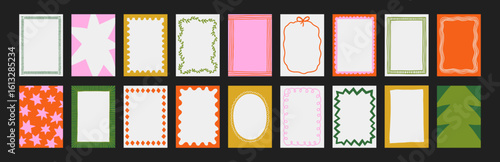 A trendy collection of vector frames and backgrounds with hand-drawn borders, abstract wavy lines retro-inspired patterns. Frames in playful colors. For invitations, posters, social media templates