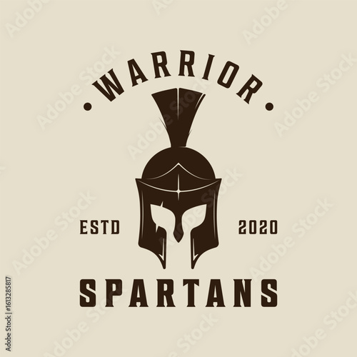 Spartan helmet logo vintage vector illustration template icon graphic design. warrior of heroes mask sign or symbol for business or sport concept