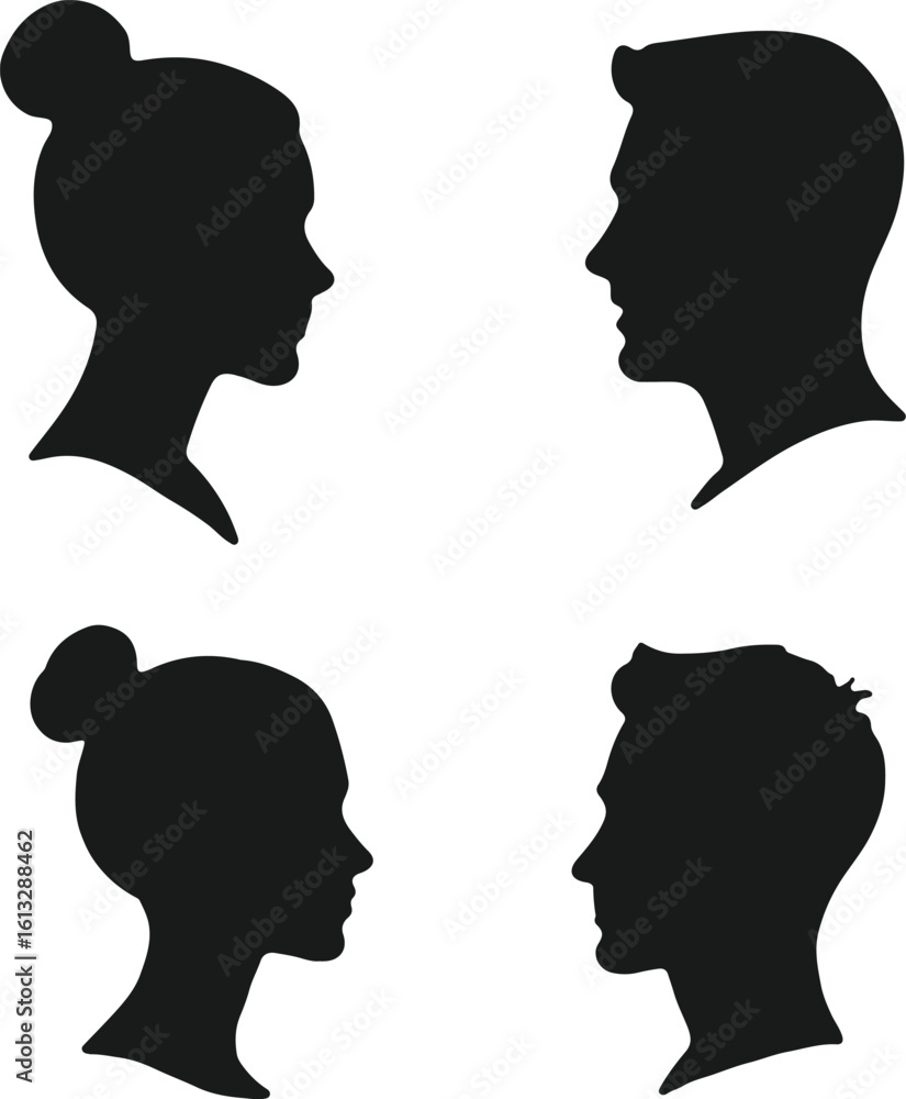 Male and Female Face Profile Silhouettes Vector Illustration Male and Female Face Profile Silhouettes Vector Illustration