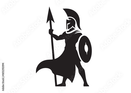 knight spartan logo silhouette vector, spartan warrior logo vector illustration, greek spartan warrior vector silhouette, silhouette of a spartan warrior logo vector silhouette on white background